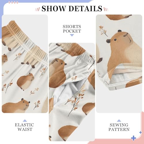 Boys' Pants Brown Capybaras Leaves Long Bottoms Jogger Pants Elastic Waist Trousers with Pockets S-XL4