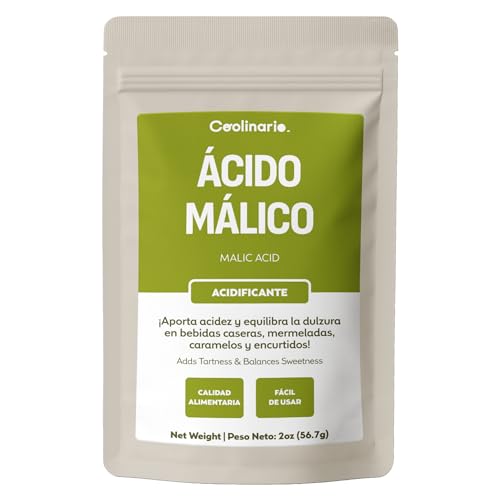 Coolinario Ácido Málico en Polvo (56 g) Acidulante Natural Grado Alimenticio | Mejora Bebidas, Mermeladas y Dulces | Realza el Sabor Ácido en Recetas de Frutas