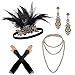 Zivyes 1920s Accessories for Women 1920s Headpiece Flapper Gloves Cigarette Holder Pearl Necklace (1000B)