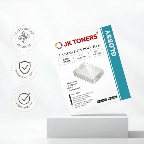 Image of JK Toners 70mm*100mm 125 Micron Laminating Pouches, Clear Glossy Finish, Waterproof | Perfect for Document & Certificate Protection (Pack of 100) (70mm x 100mm) (Pack of 2)