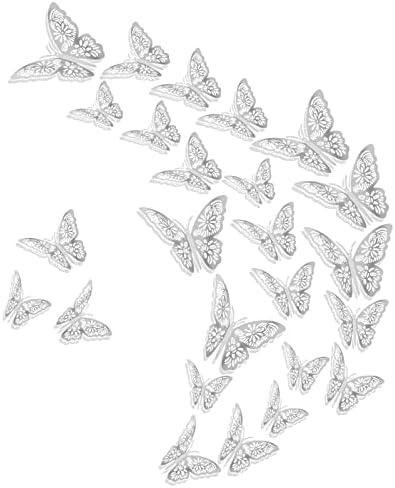 cobee 3D Wall Stickers, 36pcs Butterfly Wall Stickers, 3D Butterfly DIY Decorations, Wall Stickers Art Decor Crafts, Butterfly Wall Decals for Home DIY, Baby Room, Party and Birthday( 3 Sizes, Silver)