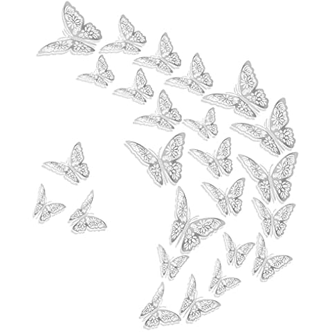 cobee 3D Wall Stickers, 36pcs Butterfly Wall Stickers, 3D Butterfly DIY Decorations, Wall Stickers Art Decor Crafts, Butterfly Wall Decals for Home DIY, Baby Room, Party and Birthday( 3 Sizes, Silver) Cover
