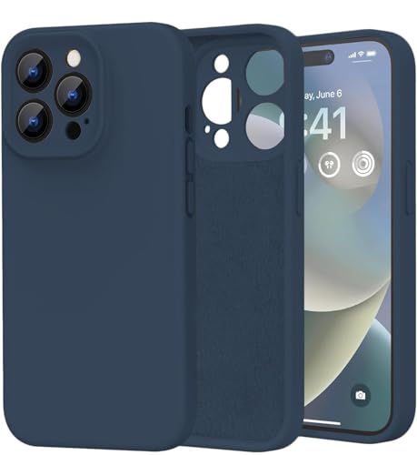 Image of DIZORO Compatible for iPhone 15 PRO Camera Protection Case 6.1, Slim Liquid Silicone 3 Layers Full Covered Soft Gel Rubber Phone Case Protective Cover - Blue