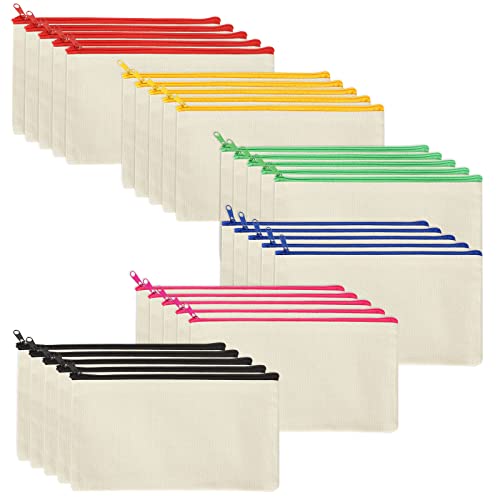 YAYODS 30PCS Canvas Pencil Case, Canvas Makeup Bags with Multicolor Zippers
