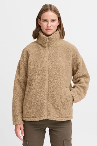 OXMO OXTovine Damen Jacke Übergangsjacke Teddy-Jacke Loose Fit, Farbe: Dune (171009), Größe: M