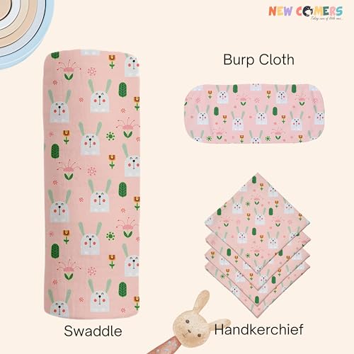 Image of NEW COMERS Baby Muslin Cloth Set | 6 Pcs Double Layered Pure Cotton Swaddle Wrap | Soft & Absorbent Baby Burp Cloth & Reusable Washcloth Towels, White (SBW 03)