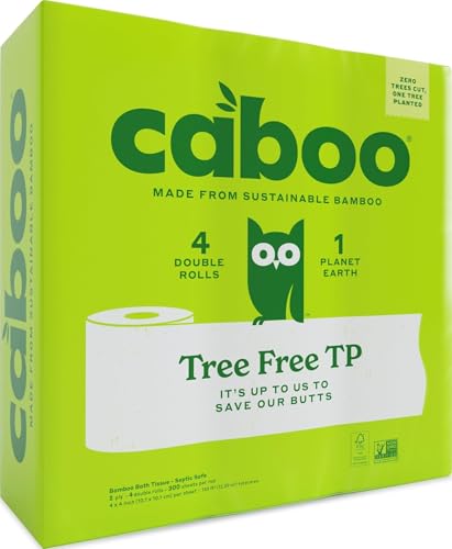 Caboo Tree Free Toilet Paper, Septic Safe Bath Tissue, Quick Dissolving 2 Ply Sheets - 300 Sheets...