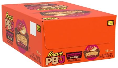 REESE'S Big Cup Peanut Butter & Jelly Strawberry King Size Candy Bars, 2.8 oz Each, 16 Pack, Milk Chocolate with Peanut Butter & Strawberry Filling