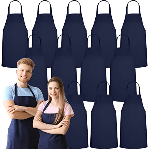 Image of GREEN LIFESTYLE 12 Pack Professional Chef Apron - Grilling Aprons for Men, Waterproof Cooking Apron for BBQ, Work or Restaurant Use, Kitchen Aprons for Women - Navy, No Pockets