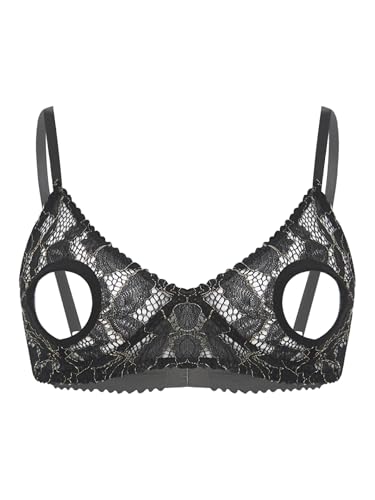 Fldy Damen Ouvert BH Offene Brust Spitze Dessous Bra Bügellos Push Up Busenfreie Reizwäsche Verführerische Lingerie Schwarz XL
