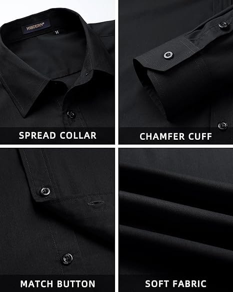 Image of HISDERN Mens Dress Shirt with Tie Pocket Square Set Classic Button Down Shirt Matching Tie Long Sleeve Shirts