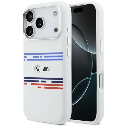 CG MOBILE BMW M Bande horizontale en silicone compatible avec coque MagSafe pour iPhone 17 Pro (blanc)