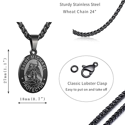 P. BLAKE Oval Saint Christopher/Michael/Joseph/Jude/Virgin Mary/Joseph/Francis/Patrick/Anthony/Benedict/Thomas Necklace for Men Women, Stainless Steel Catholic Patron Pendant with Chain 24 Inches