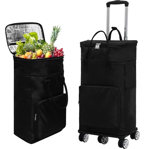 HeGeed ショッピングカート 5輪 買い物カート【拡張り13cm 】大容量 50L 保冷保温機能付き 2WAY 広タイバー360°回転自在キャスター3段階高さ調節可能 耐荷重45kg フック付き 高齢者向けショッピングカート 買い物かご 簡単組立 荷物