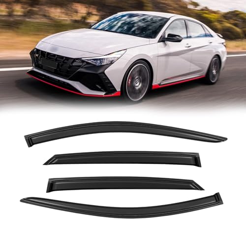Image of Rain Guards Window Visor for 2021-2026 Hyundai Elantra Out-Channel | Shields Vent Deflector Shade Wind Dark Smoke 2022 2023 2024 2025 21 22 23 24 25 26, Tape-On Outside-Mount, 4PCS