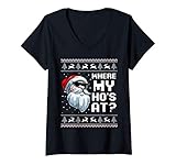 Photo Gallery donna where my ho s at ho matching couple santa ugly christmas maglietta con collo a v Photo Gallery donna where my ho s at ho matching couple santa ugly christmas maglietta con collo a v
