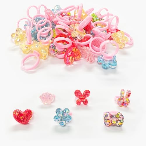 TSJ 50 Pcs Cupcake Decorations Cupcake Toppers Rings 3D Cake Toppers Colorful Rings Dress Up Accessories for Party Favors