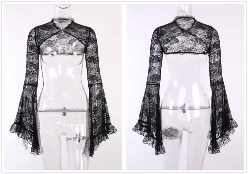 Image of Bolero Shrug Top Trad Goth Black Shawls and Wraps for Evening Dresses Short Cardigan