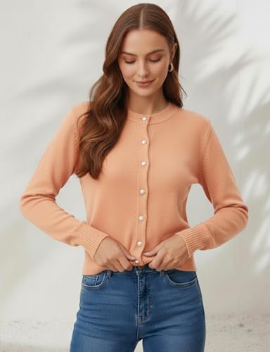 Image of Women's Casual Slim Fit Cardigan Sweaters Long Sleeve Button Down Lightweight Waist Length