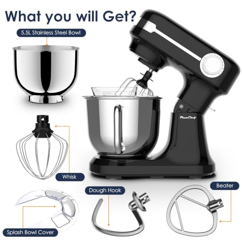 Image of 5.5QT Stand Electric Mixer, 12-Speed Kitchen Mixer with Tilt-Head, Stainless Steel Bowl Dough Mixer, Egg Whisk, Dough Hook & Beater Included, Idea for 3-5 Family (Black)