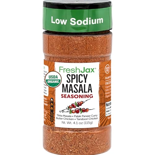 FreshJax Organic Chicken Masala Spice - Low Sodium Indian Curry Tikka Seasoning (4.1 oz) Made in USA - USDA Organic Dry Rub for Tandoori, Butter Chicken & Paneer - Non-GMO & Gluten-Free