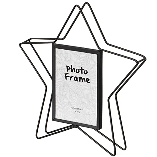 Modern Star Shape Black Metal Decor Photo Frame For Tabletop Display, 4" X 6" #TOP20