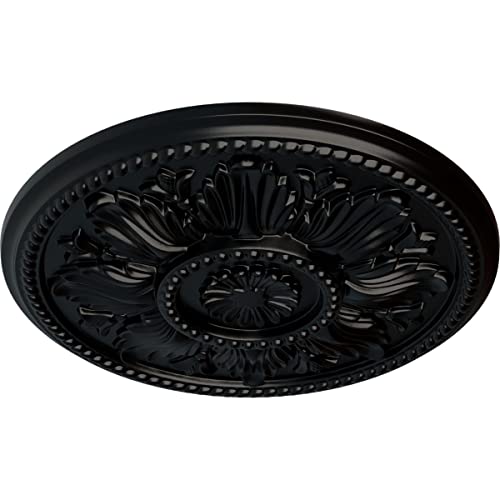 Image of Ekena Millwork CM18EDBLF Edinburgh Ceiling Medallion, Jet Black