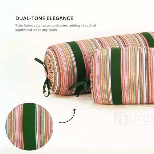 Image of AURAVE Woven Cotton 144 TC Printed Bolster Cover with Drawstring Closure, Set of 2, Soft Breathable Durable Machine Washable for Sofa Bed & Home Decor, 15 inchx30 inch, Bottle Green | Cover Only