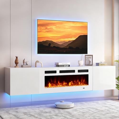 OneBlis 70'' Floating TV Stand with 36" Electric Fireplace, Wall