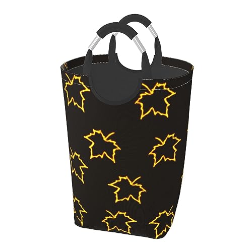 ネオンカエデの葉模様 ット ハンドル付き 洗濯かご おもちゃ 収納オーガナイザー 折りたたみ式バケツ 洗濯箱 汚れた衣類バッグ 自宅 バスルーム 寝室 寮用