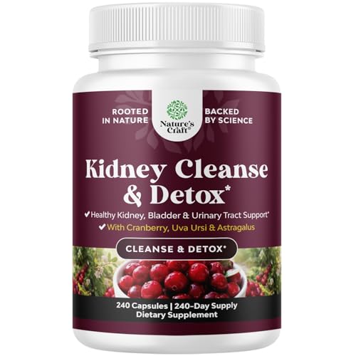 Advanced Kidney Support Supplement - Kidney Cleanse Detox & Repair Cranberry Extract Capsules with Uva Ursi, Stinging Nettle & Astragalus for Kidney Health - Urinary Tract Health - 240 Count