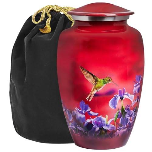 Trupoint Memorials Cremation Urns for Human Ashes Adult Female, Decorative Burial Urn for Men & Women – Large, Red Hummingbird
