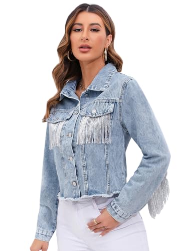 Women Fringe Denim Jackets Casual Oversized Jean Coats2