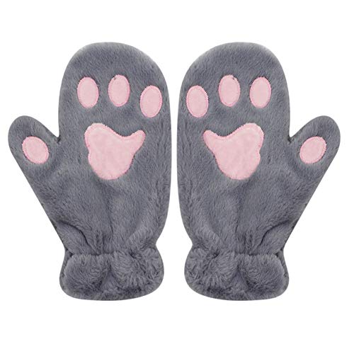 RARITYUS Cute Cat Paws Full Finger Gloves Fluffy Plush Winter Warm Mittens Hand Warmer for Women Teenager Girls