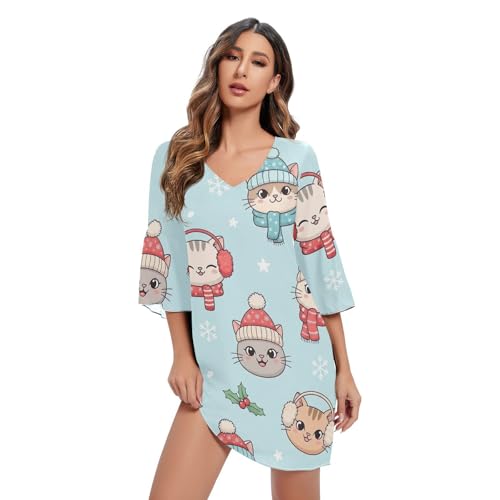 Robe dessin animé chat bleu : le col en V chic contre la grisaille