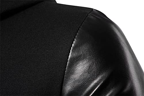 DGKaxiyaHM Men's Relaxed Zip Up Patchwork Faux Leather Irregular Pullover Casual Slim Asymmetry Sweater Cardigan Tops Outwear (Black,X-Large)3