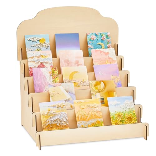 Barydat Greeting Card Display Stand Wooden, 15.8 x 13 x 17.7 Inch, Beige