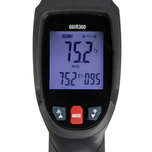 Foto von Amazon Basics Infrarot-Thermometer mit Kreislaser, strapazierfähig, Typ-K-Sonde, einstellbarer Emissionsgrad, Schwarz