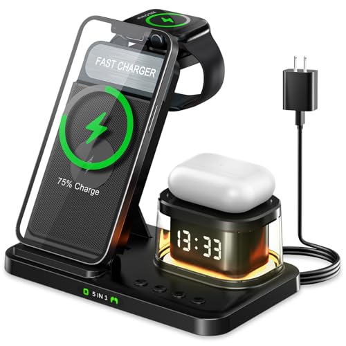 Opiniones de Reloj en C los más recomendados. 47 YRBOGJ 5 en 1 Cargador Inalámbrico Plegable, para Phone 16 15 14 13 12 11 X 8 、Phone Watch y AirPods Series,con Cable de Carga Rápida Tipo C de 1 m,luz Nocturna y Función de...