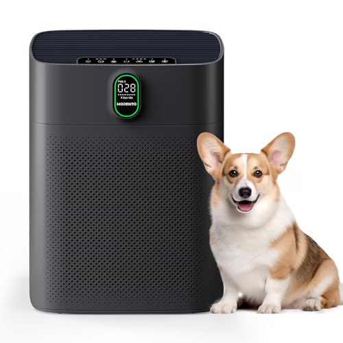 Image of MORENTO Air Purifiers for Home Large Room up to 1076 Sq Ft with PM 2.5 Display Air Quality Sensor for Pet Hair, Double-Sided Air Inlet, 24db, Black, 1 Pack + 2 Pack Filters