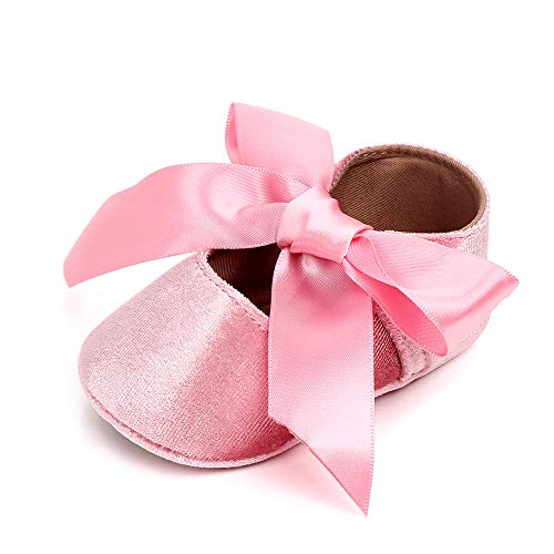 Greceen Baby Girls Mary Jane Flats with Bowknot Non-Slip Toddler First Walkers Princess Dress Shoes(105 0-6 Months Pink)