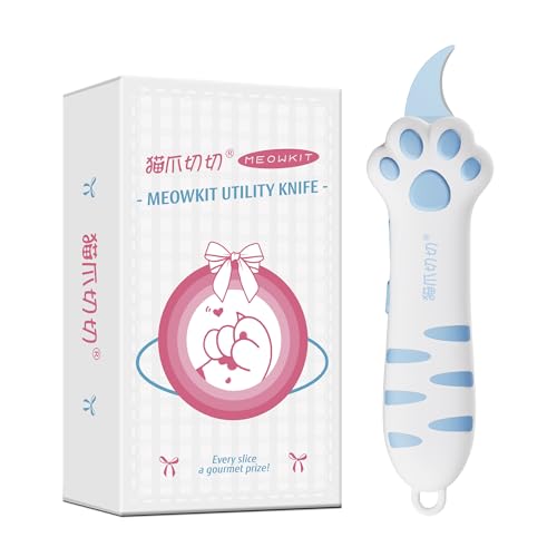 MEOWKIT Cat Paw Box Cutter Retractable with Cat Paw Handle Multifunctional Knife Set (Blue)