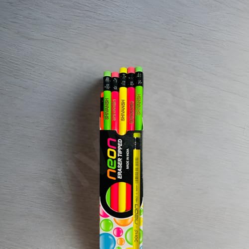 Image of Personalized Name Pencil Set, Multicolor Round, Pack of 6, 60 pcs (Neon Pencil, 60)