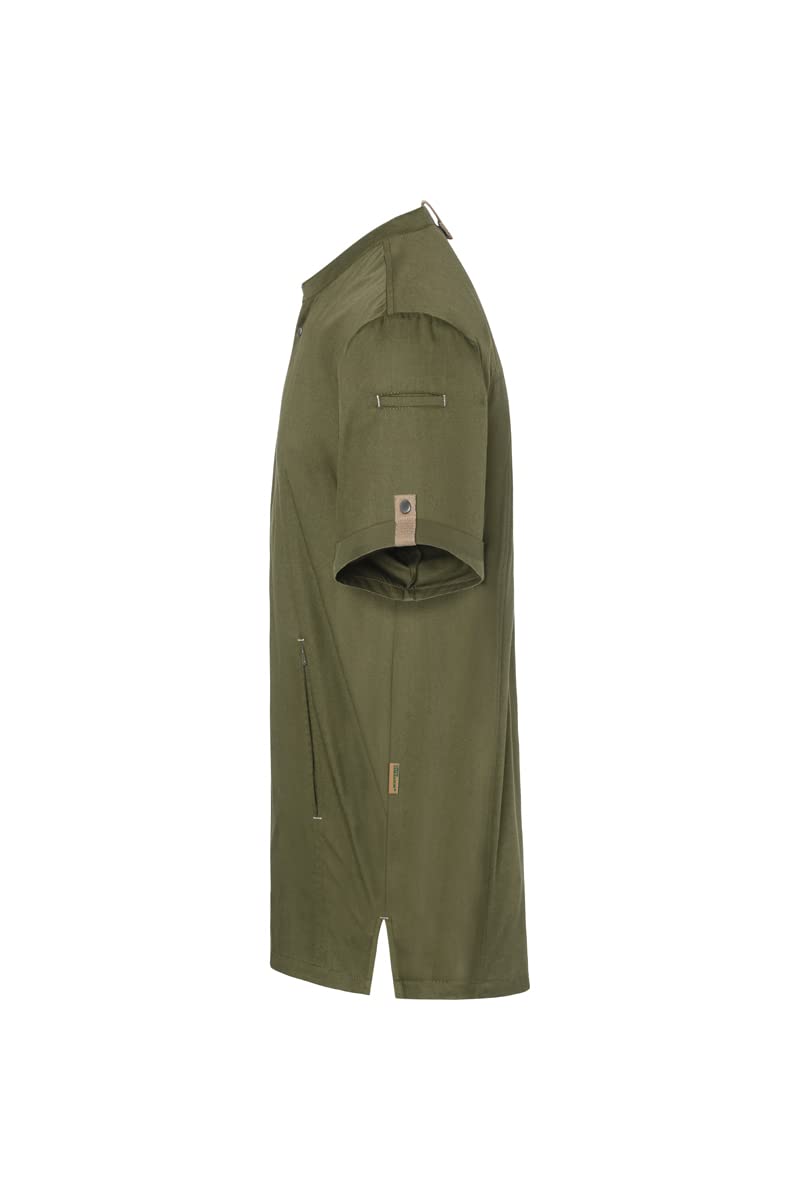 Karlowsky JM 36 PASSION GREEN-GENERATION Kurzarm Kochjacke aus Recyceltem Plastik, Vorderseite: 65% Polyester/35% Baumwolle, Rückseite: 100% Polyester, Moosgrün, Größe 48