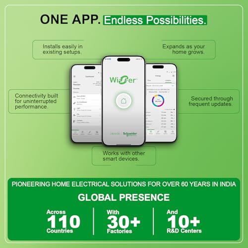 Image of Schneider Electric Wiser 16A Smart Wi-Fi Connected Switch(1M, White), Remote Control via App & Push Button| Glossy Polycarbonate Body| IEC 60669-2-1 Certified | Home Automation & Energy Management