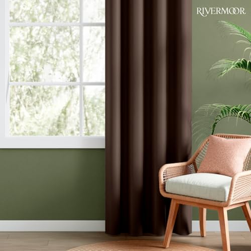Image of Rivermoor Blackout Curtains Set of 1 | Blackout Curtains 7 feet Long for Living Room & Bedroom | Coffee | 80% Room Darkening | 250 GSM | Acrylic Eyelet | 114 x 213 cm