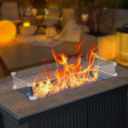 Garvee Pare-Vent En Verre Trempé Pour Brasero Rectangulaire – Coupe-Vent Robuste Pour Table De Feu à Gaz Propane Extensionérieure – Accessoire Cheminée...