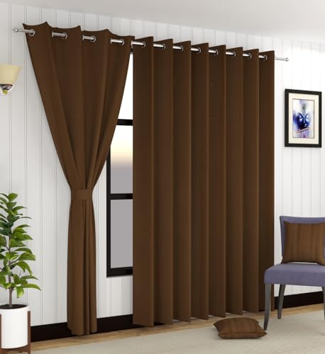 Image of LaVichitra 2 Pieces Solid Premium Blackout Curtains - Thermal Insulated, 3 Layered, 100% Opaque Window - 4 feet, Brown