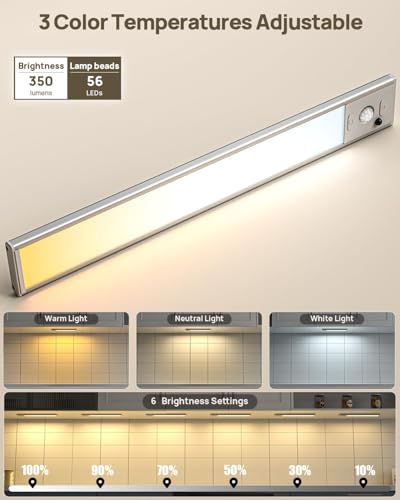 Image of 6 Pack Under Cabinet Lighting with Remote, 12inch Rechargeable Motion Sensor Light Indoor, LED Closet Light Wireless Dimmable & 3 Color Temps, Magnetic Under Counter Lights for Kitchen, Stairs