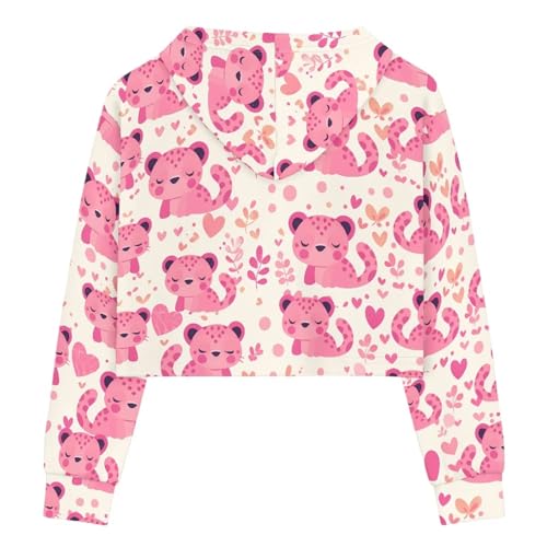 Animal Print Girls Cropped Hoodie Sun Protection Pullover,Trendy Streetwear,Layering Essential for Fall,Size 5-14Y4